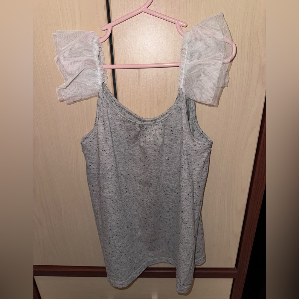 GAP Girls Size L 10/12 Gray Ruffle Tulle Sleeve Tank Top